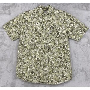 Columbia Shirt Mens Large Green Hawaiian Tropical Graphic Short Sleeve Button Up